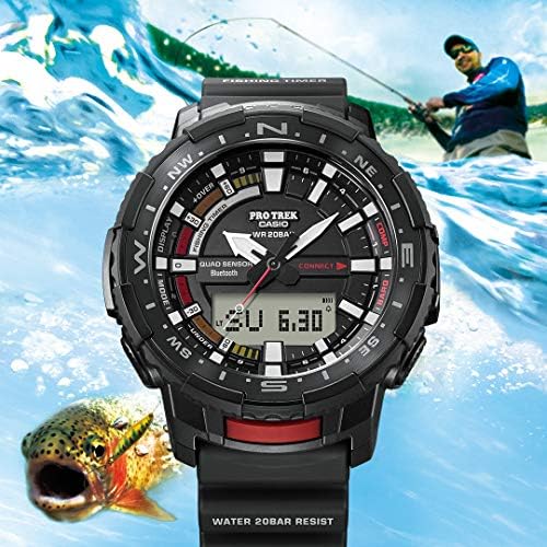 Casio Машки Pro Trek Bluetooth® Поврзан Риболовец Линија Спортски Часовник Со Ремен За Смола