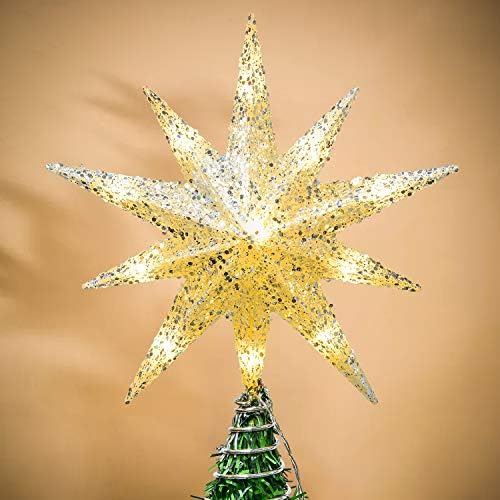 Дирхаус 12 Инчен Бел Блескав Елка Топер Ѕвезда Дрво Декорација За Божиќ Дома Декор