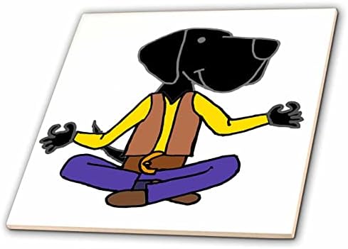 3dRose Смешни Симпатична Црна Лабрадор Ретривер Куче Медитација И Јога Цртан Филм-Плочки