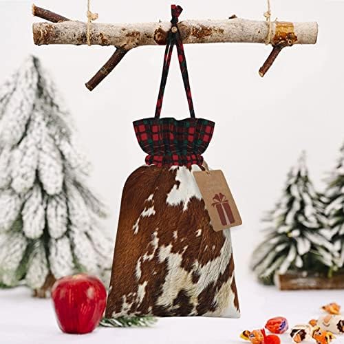 Божиќни Торби За Подароци Со жици За Влечење, Црвена И бела крава-Мали Кеси За Бонбони За Божиќно Лекување За Завиткување На Празнични Забави