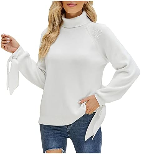 Womenените каузални тешки плетени џемпер со долги ракави цврсти лесни основни меки удобни џемпери на врвовите на пулвер