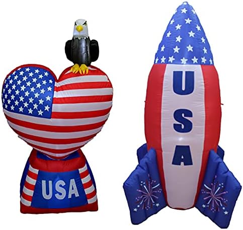 Пакет за украси на две патриотски забави, вклучува 5 стапала висок ден на независност на надувување loveубов срце со американско знаме и ќелав