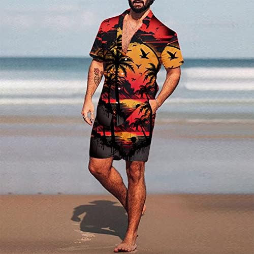 RBCulf Hawaii 2PC сет за мажи летна плажа празнични облеки за одмор плус големина на копче за кратки ракави, лапчиња за лапчиња и ситни