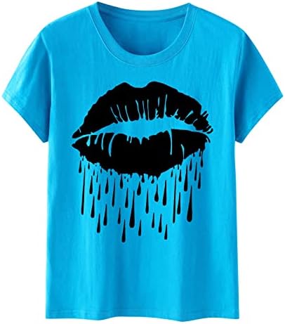 Кошули за усни за жени, модна екипаж графичка мета 2023 лето кратка ракав маичка обична симпатична дама блуза и врвови