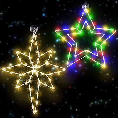 2 ПЦС Божиќни прозорец Силуета светла украси, 8 режими големи светла за Божиќни прозорци и светло на прозорецот на LED Star со далечински управувач
