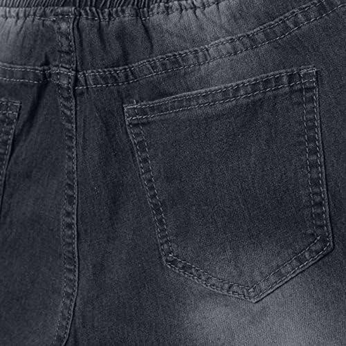 Женски проточни панталони модни обични џебни фармерки со средно половината, панталони со тексас, панталони со широки нозе, панталони