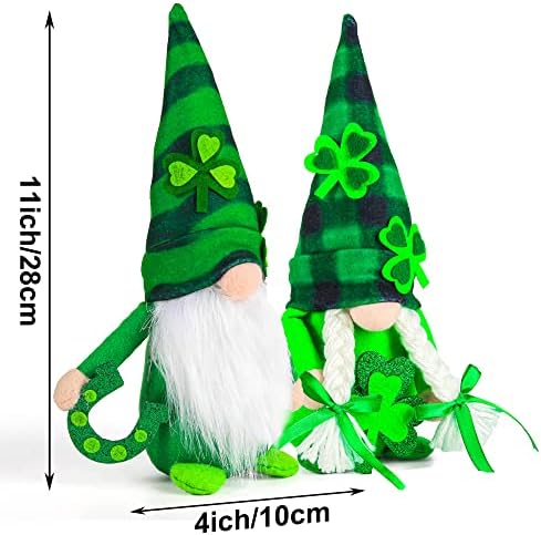 2 парчиња украси на денот на Денот на Свети Патрикс, зелените гноми плишани среќни ирски тематски тематски таблети за таблети знаци за знаци