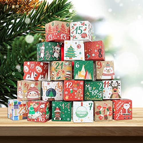 Смалибал 24 парчиња Божиќна Кутија За Бонбони Цртана Шема Божиќни Календарски Броеви Празнична Кутија За Изненадување За Колачи, Кекси, Бонбони,