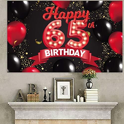 Среќен 65 Ти Роденден Црвен И Црн Банер Украси За Позадина Балони Тематски Декор За Девојчиња Жени Принцеза 65 Години Роденденска Забава