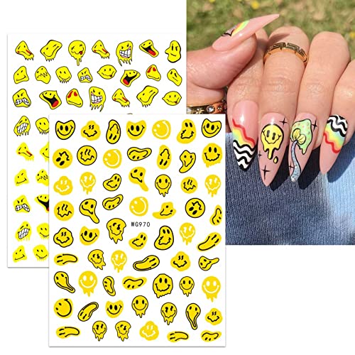 8 листови насмевка на налепници за лице за нокти налепници Декларации самолепливи pegatinas uñas апстрактно симпатично жолто среќно среќно