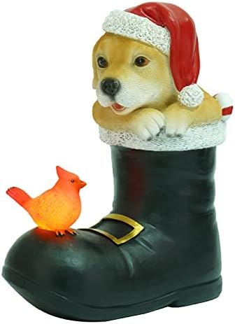 Dusvally Божиќно кучиња фигура за декорација на кученца статуа статуа со LED светлосен подарок за деца и возрасни, декор за скулптура
