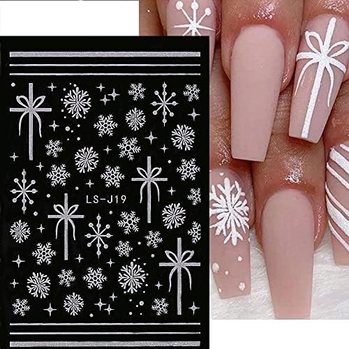 Налепници за уметност во снегулки за нокти бели Божиќни нокти декорации сјајни ирваси дизајн на нокти 3Д само лепило налепници за зимски нокти