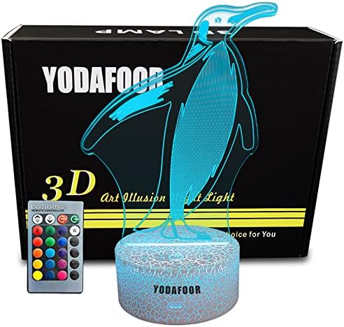 Yodafoor Penguin Night Light 3D Optical Illusion Night Lamp - 7 LED ламба за промена на далечинска контрола на бојата - ладно мека светлина