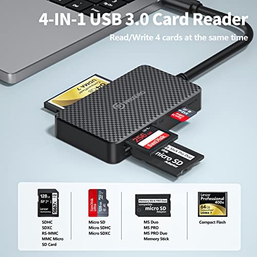 PHIXERO Sd Картичка ЧИТАЧ USB C Истовремено, 4 во 1 Micro SD/CF/MS/SD Картичка ЧИТАЧ USB C СО 5gbps Супер Брзина Мемориска Картичка Читач Компатибилен