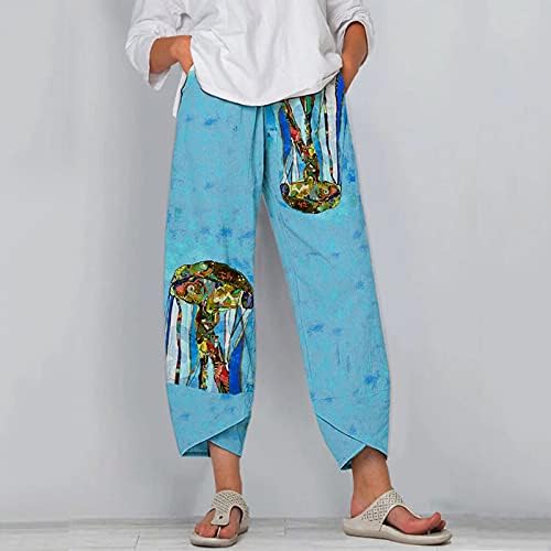 Памучни Ленени Панталони За Жени Секојдневни Летни Капри Панталони Со Џебови Удобни Панталони За Плажа Со Висок Струк Глуварче