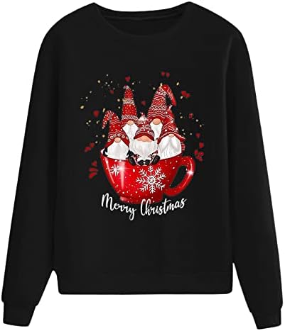 Christmasенски Божиќен весел пулвер со долги ракави за џемпери со качулка, случајна печатење Божиќни женски модни дуксери, џемпери