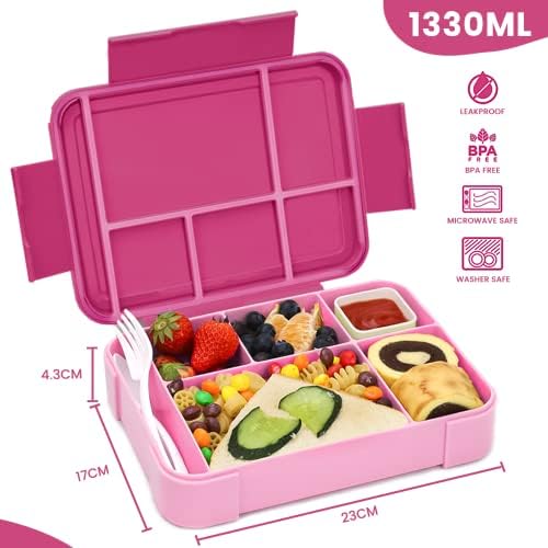 Bugucat Bento Box 45oz, кутија за ручек докажано со истекување со 6 оддели за прибор за јадење, контејнери за ручек за контејнер за складирање