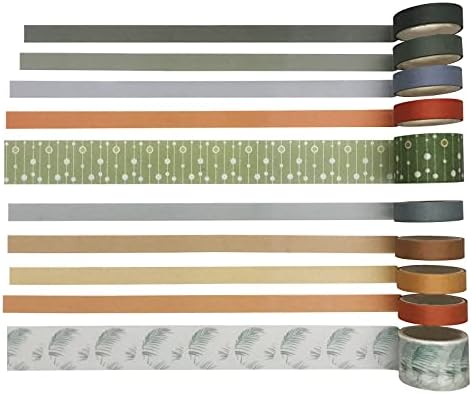 Гроздобер зелени ленти за миење садови, zmlsed 10 ролни цврста боја природна јапонска маскирање написни декоративни ленти за планери за весници