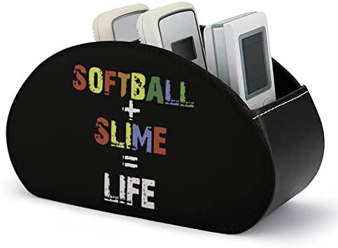 Softball Slime Life Leather Remote Contlors Holder Смешно кутија за складирање на кутии за десктоп организатор со 5 оддели за канцеларија за ТВ-блу-зраци