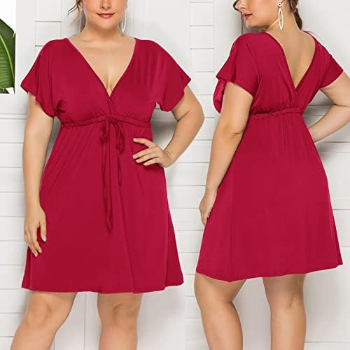 Долг фустан за забава жени жени солидна боја облечен во боја, обичен краток ракав против вратот со висока половината плажа мини чипка фустан