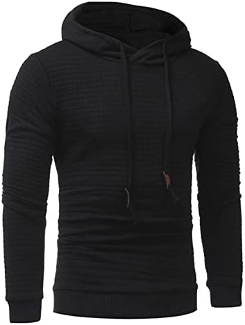 Худи Худс за мажи, машка карирана jacquard долга ракав плетиран атлетски пуловер тенок вклопување мека обична кошула со качулка