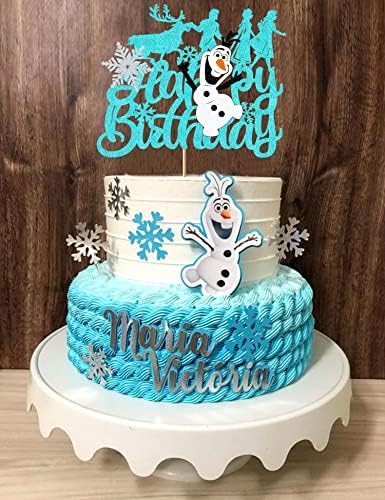 Замрзна торта Топер Снег принцеза Принцеза Роденденска декорација Декорација за момчиња девојчиња сјајно сино снешко, тематски материјал
