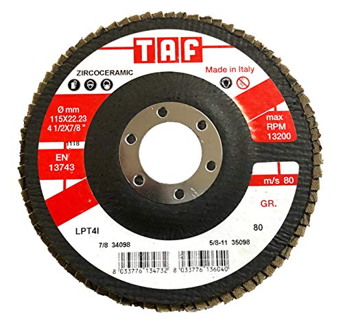 Bullard Abrasives 34098 Цирко-керамички средна должност, поддршка од фиберглас, цирко-керамички дискови, T29 Flap Disc, 4-1/2 x 7/8, Grit 80, мелење диск за меленици за агол
