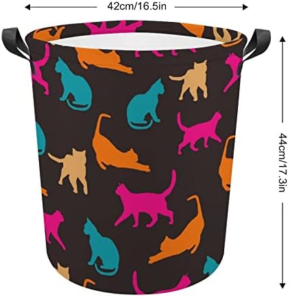 Шарени мачки Силуета за перење на алишта за перење водоотпорна торба за складирање на корпи со рачка 16,5 x 16,5 x 17