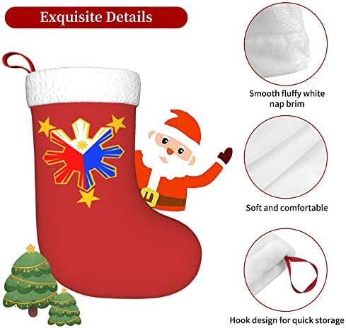 QG ZZX Божиќни чорапи со бела супер мека каплива манжетна Филипини гордост starвезда знаме Сонце Божиќни чорапи Божиќни украси порибување