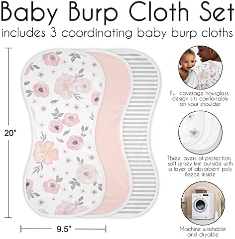 Слатка Jојо дизајнира акварел цветни девојки Абсорбента Бурп крпи за новороденче за новороденче - руменило розово, сиво и бело