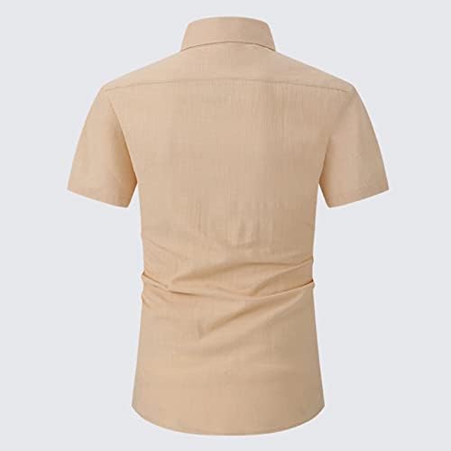 Кошула за фустан од памук од камбатл за мажи лето случајно копче за кратки ракави надолу кошули со цврста боја на цврста боја на плажа кошула