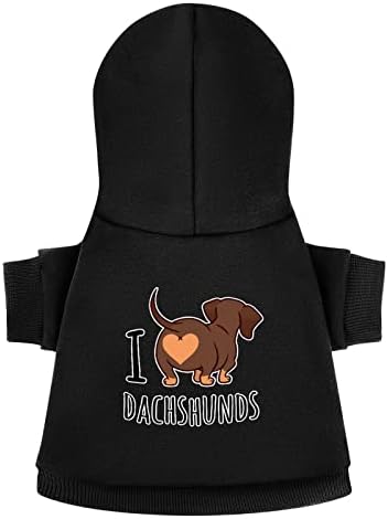 Јас многу го сакам духшунд куче дуксер со капа, графичка кучиња мачка облека, симпатична миленичиња зимски костум црно