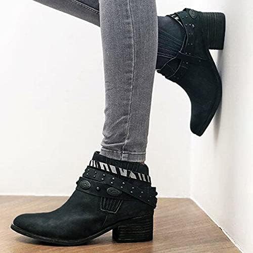Womenените чизми на глуждот широка ширина Стилски раб чизми меки патики за дишење западно глуждот чизми со ниски потпетици пад чизми