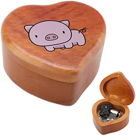 Симпатична цртана свиња гроздобер дрвена часовничка музичка кутија во облик на срцева кутија подароци за семејни пријатели на lубовници