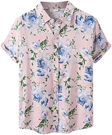 Менска цветна кошула, печатено основно копче надолу кошула лесна хавајска кошула лето за дишење на плажа кошула