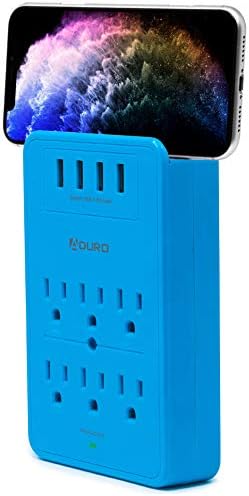 Заштитник на Aduro Surge 6 места за напојување со лента за напојување со USB wallид, адаптер за екстендер на изложба на излез со адаптер со телефонски полици, наведен, сина