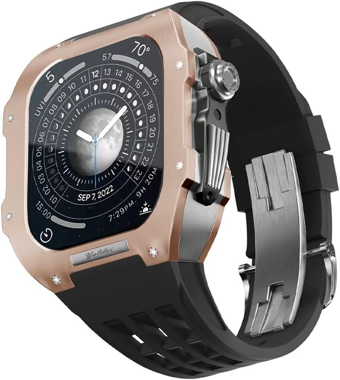 Кануз Гумена Лента Титаниум Рамка За Apple Watch 8/7 Apple Mod Гледајте Додаток Замена Титаниум Луксузен Случај Компатибилен Со Iwatch Серија 45mm