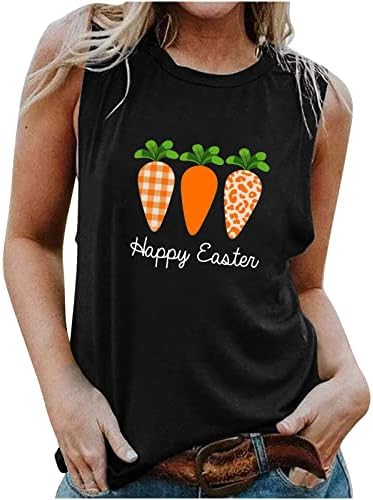 Смешен графички резервоар на жените врвови на летни ракави без ракави, лежерна маица за печатење на моркови за печатење на моркови