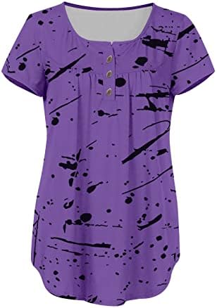 Luttionsенски кратки ракави летни врвови за хеланки лабаво вклопно копче плетено пулвер кошули со блузи со тресено полите