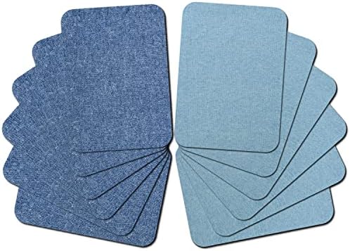 Guokuai 12 парчиња Премиум квалитетна ткаенина железо на закрпи за поправка на облека фармерки нијанси на сина боја во фармерки и поправка на облека 3 x 4.25