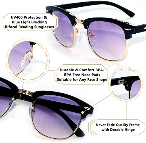 Класично бифокално читање очила за сонце за мажи за мажи УВ заштита од сонце Ретро читање очила-градиент леќи
