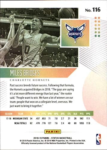 2018-19 Статус на Панини 116 милји мостови РЦ дебитант Шарлот Хорнетс НБА кошаркарска трговија картичка