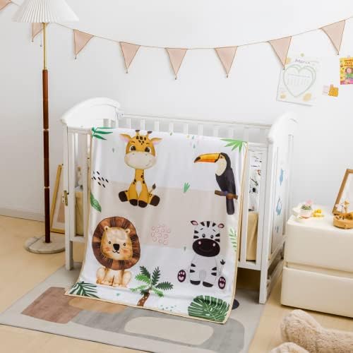 Постелнини за креветчиња за животни Cokouchyi Safari Set For For Baby Baby Baby, 3-парчиња за постелнина за постелнина за бебиња,