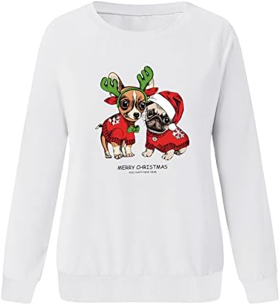 Beуенски женски хирстмас забавен печатен џемпери за долги ракави, Божиќни празнични маици, вратот топол туничен пулвер врвови