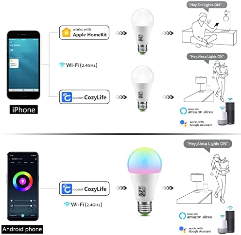Gaoducash Паметни Светилки: WIFI LED Сијалица, WiFi Паметни Светилки Работи Со Apple Homekit, Алекса, Google Home И Siri, E26 LED