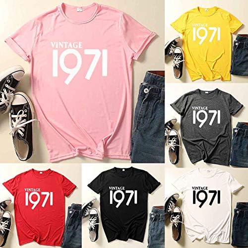 1971 -ти графички маички за жени педесетгодишнина маичка преголема врвови летни кратки ракави редовни кошула за екипаж на екипаж