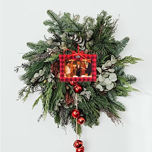 Шитаилу Божиќ се чувствуваше Бафало карирана фото рамка украс за приврзоци за шарм -орнамент за украсување на новогодишна елка -