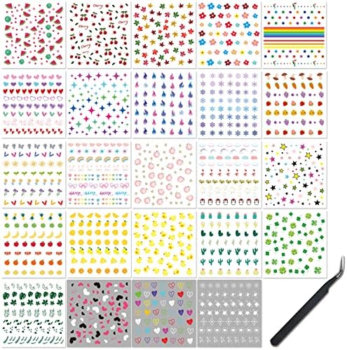 24 листови налепници за уметност за нокти, налепници за налепници за девојчиња, симпатично цветно срце виножито starвезда налепници