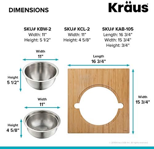 Одбор за сервирање на Kraus Kore, поставена со сад за мешање и колондер за мијалник за кујна за работна станица, KAC-1005BBB