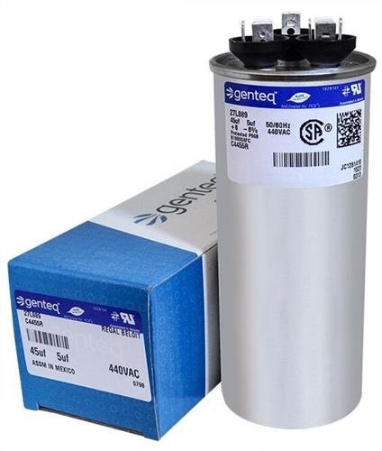 Американски стандард CPT00656 / CPT -0656 - 45 + 5 UF MFD X 440 VAC Genteq замена со двојна кондензатор C4455R / 27L889